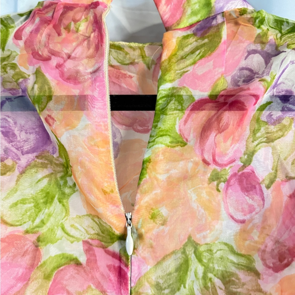 Sheer Floral Zip Front Blouse | Y2K Romantic Top | 3/4 Sleeve - Picture 5 of 8